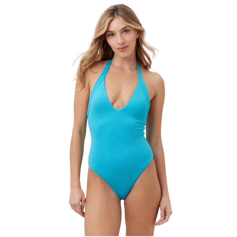 NWT! Trina Turk Ripple Rib Halter Plunge One Piece Swimsuit - Size 6